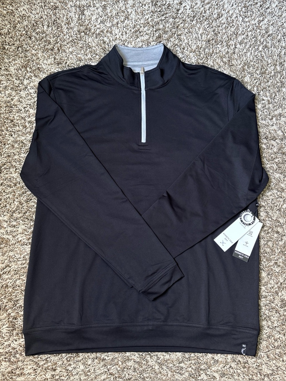 Kenneth Cole Gray and Black Golf Quarter-Zip Pullover